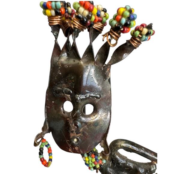 African Tribal Hand Made Bronzed Steel Reclined Woman Beaded Accents - Picture 4 of 10